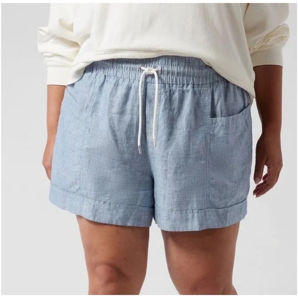 Athleta Cabo Blue Linen Shorts, Size 24 - Picture 1 of 8